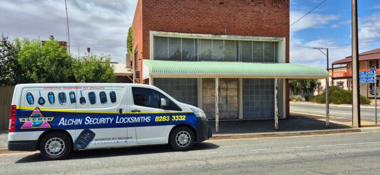 Alchin Security Locksmiths van parked on the main street of a South Australian country town